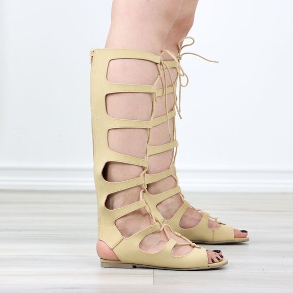 Strappy Lace Up Gladiator Sandal Flat Boot Sandals - Picture 4 of 11